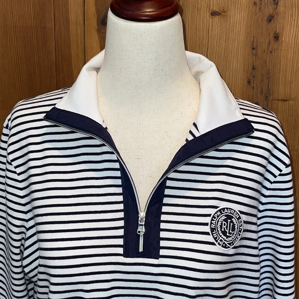 COPY - LAUREN RALPH LAUREN Blue Striped T Shirt Logo Chest Sz. L - Picture 8 of 16